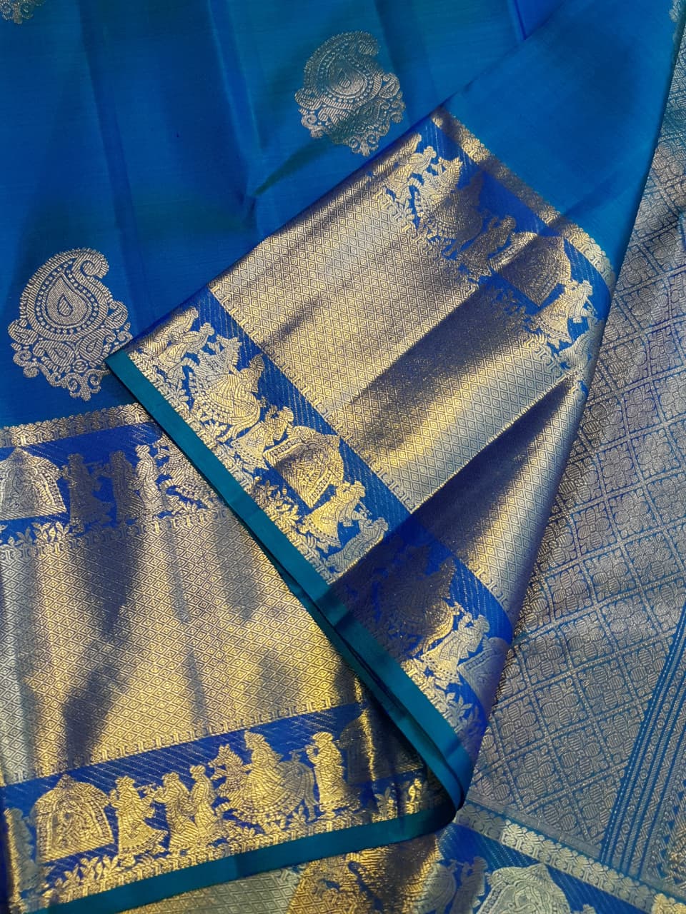 Royal Blue Silver Zari Kanchipuram Handloom Bridal Silk Saree